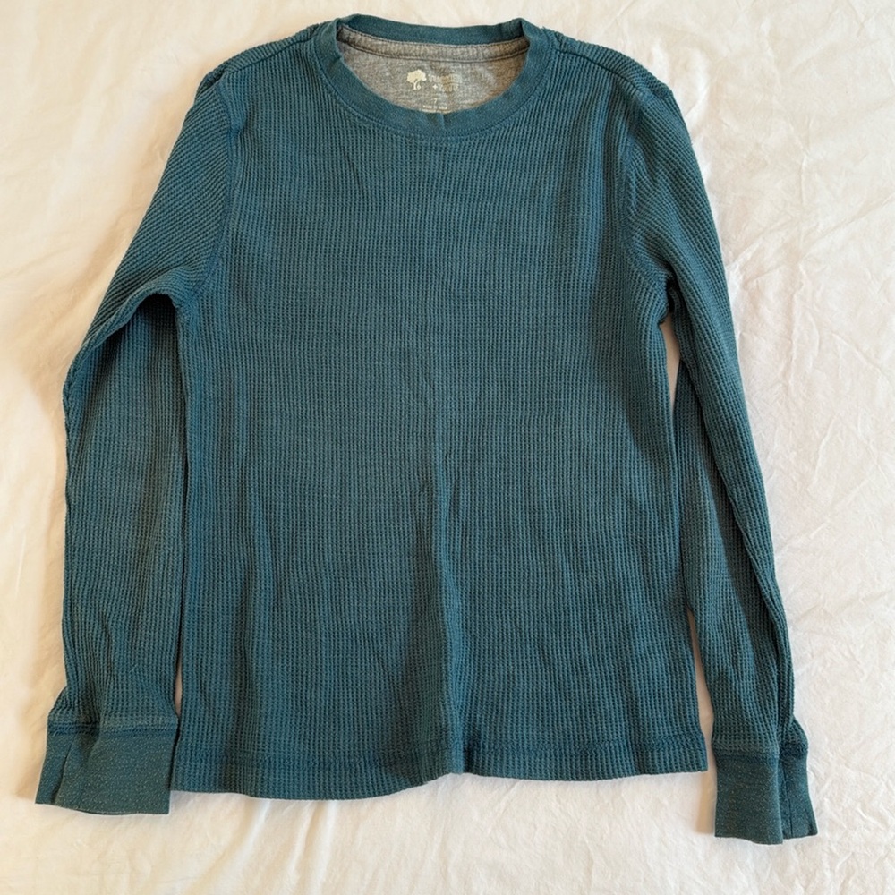 Size 7, Tucker and Tate, blue green waffle knit long sleeve